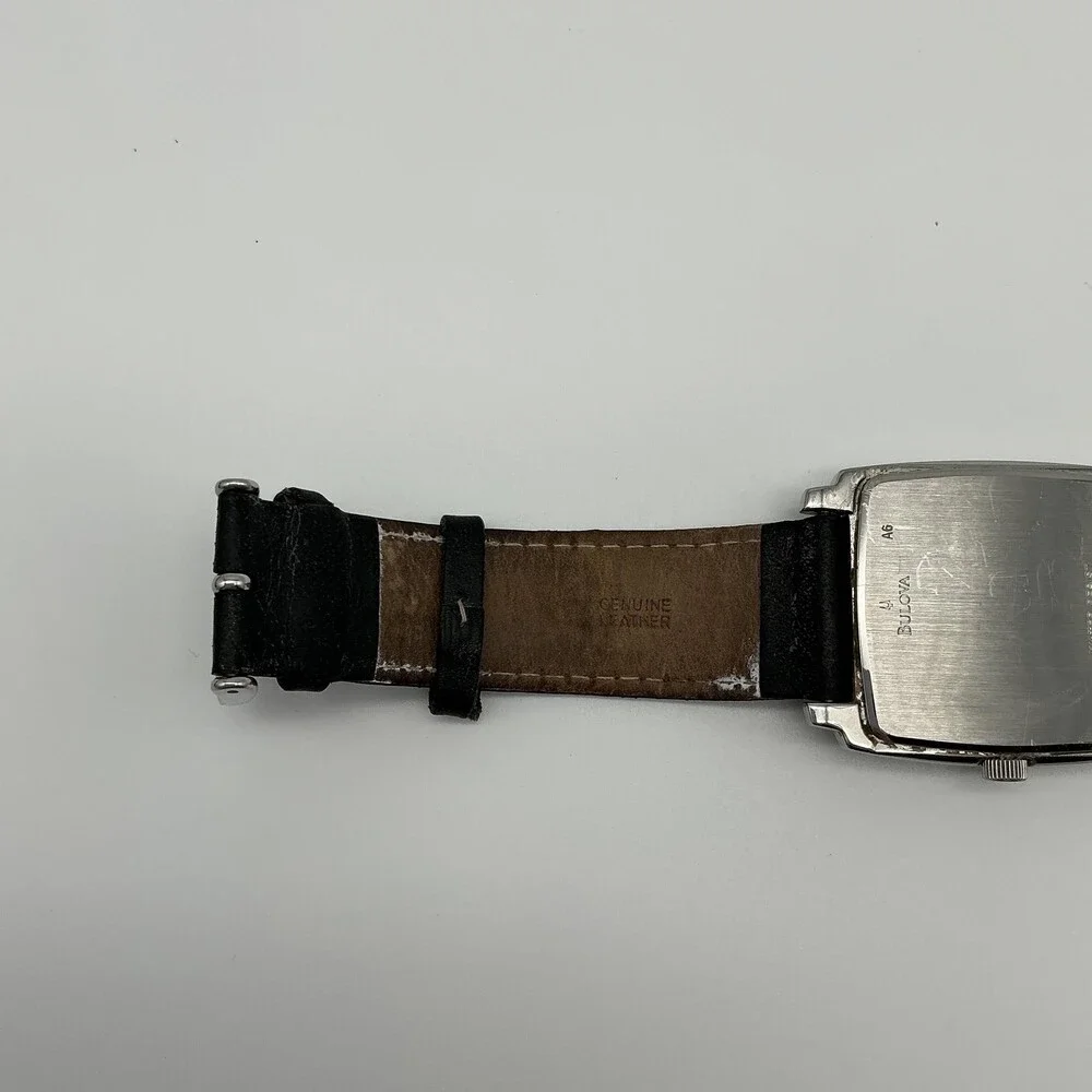 Caravelle By Bulova Mens Square Watch 36mm Black Dial Black Leather New Battery